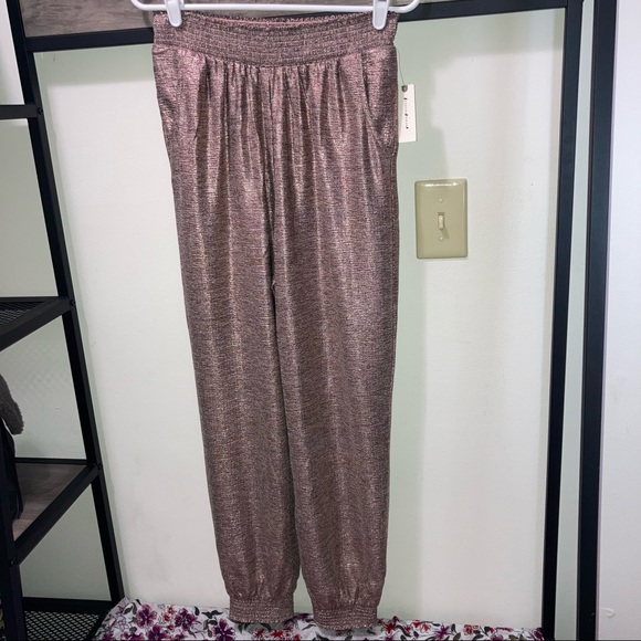 Anthropologie Pink Rose Metallic Shimmer Jogger Trouser Pants NWT - Picture 4 of 16
